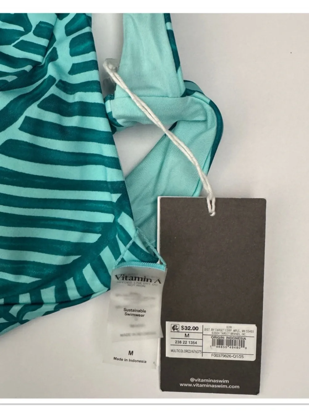 Women's Vitamin A Longline Teal Leaf Print Bikini Top